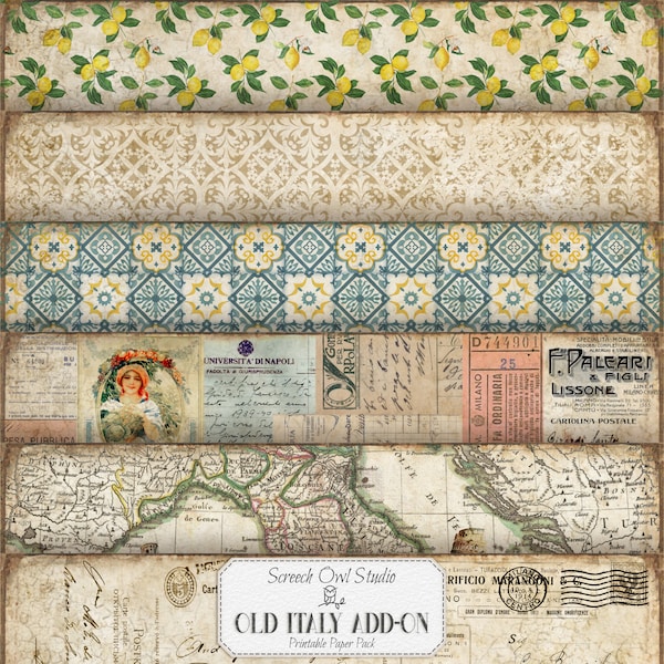 Old Italy Add-On Printable Paper Pack, Vintage Junk Journaling Papier, Reisejournal, Scrapbooking, Papier Bastelbedarf