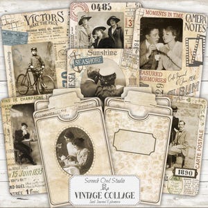 Junk Journal Ephemera and Pockets, Framed Vintage Photographs, Paper Crafts - Vintage Collage