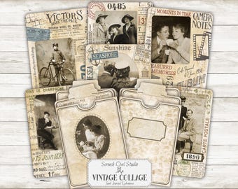 Junk Journal Ephemera and Pockets, Framed Vintage Photographs, Paper Crafts - Vintage Collage