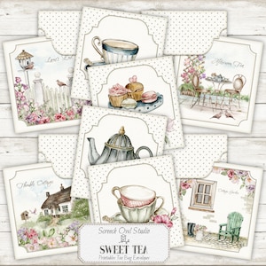 Enveloppes imprimables pour sachets de thé et documents éphémères, cadeaux pour l'heure du thé, étiquettes cadeaux, cartes de correspondance, fournitures pour journal, créations en papier - thé sucré