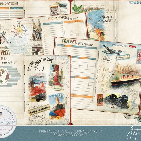 Screech Owl Studio Printable Travel Planner & Journal, Junk Journal, Paper Craft Supplies, Scrapbooking, Instant Download - Jet-Setter