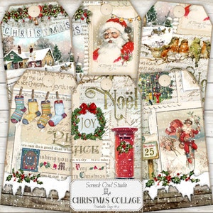 Christmas Collage Tags: Printable Ephemera, Scrapbooking (Instant Download)