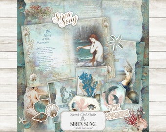 Mermaid Junk Journal Kit: Siren Song Ephemera (Digital Download)