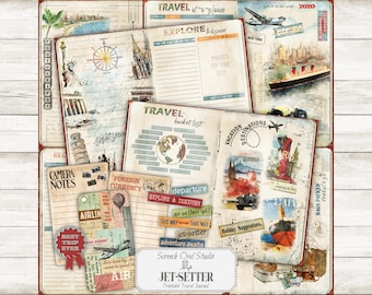 Printable Travel Planner & Journal, Vacation Junk Journal, Paper Craft Supplies, Scrapbooking, Instant Download - Jet-Setter