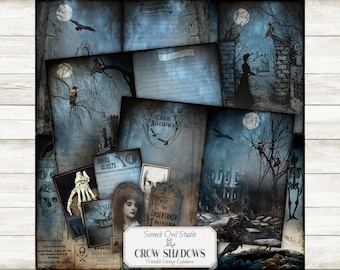 Gothic Halloween Raven Ephemera: Printable Junk Journal Pages (Digital Download)