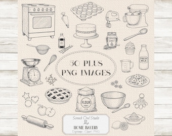 Baking Clipart, Recipe Book, Digistamps, PNG Images, Digital Download
