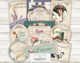French Perfume Labels Collage Sheet: Vintage Ephemera (Digital Download)