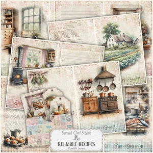 RECIPE JOURNAL,  5.5&quot; x 8.5&quot; Junk Journal Pages, Vintage Cookery Book, Meal Planner, Paper Crafting Printables - Reliable Recipes