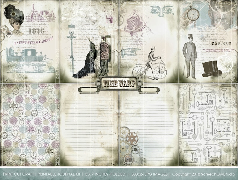 Journal Ephemera Junk Journal Instant Download Paper Craft Supplies Printable Journal Kit 5 X 7 Victorian Time Warp Steampunk
