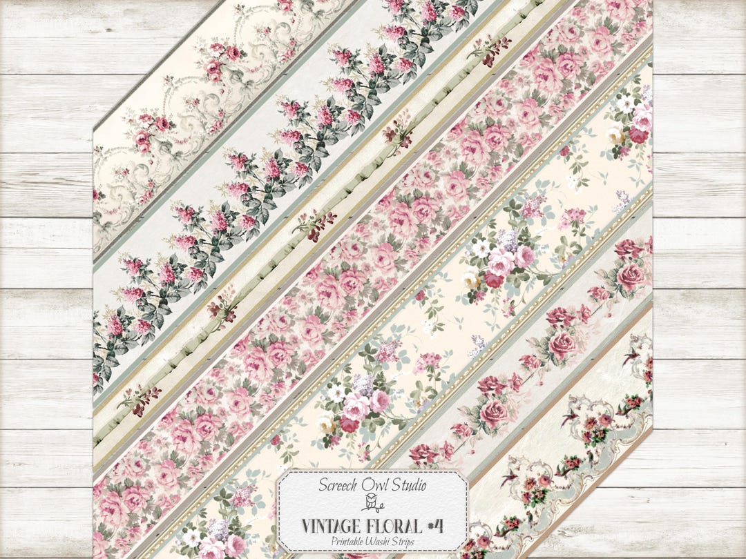 Vintage Floral Washi Tape Strips: Junk Journal Ephemera (digital ...