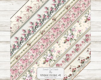 Washi-tejp med vintageblommor: Junk Journal-ephemera (digital nedladdning)