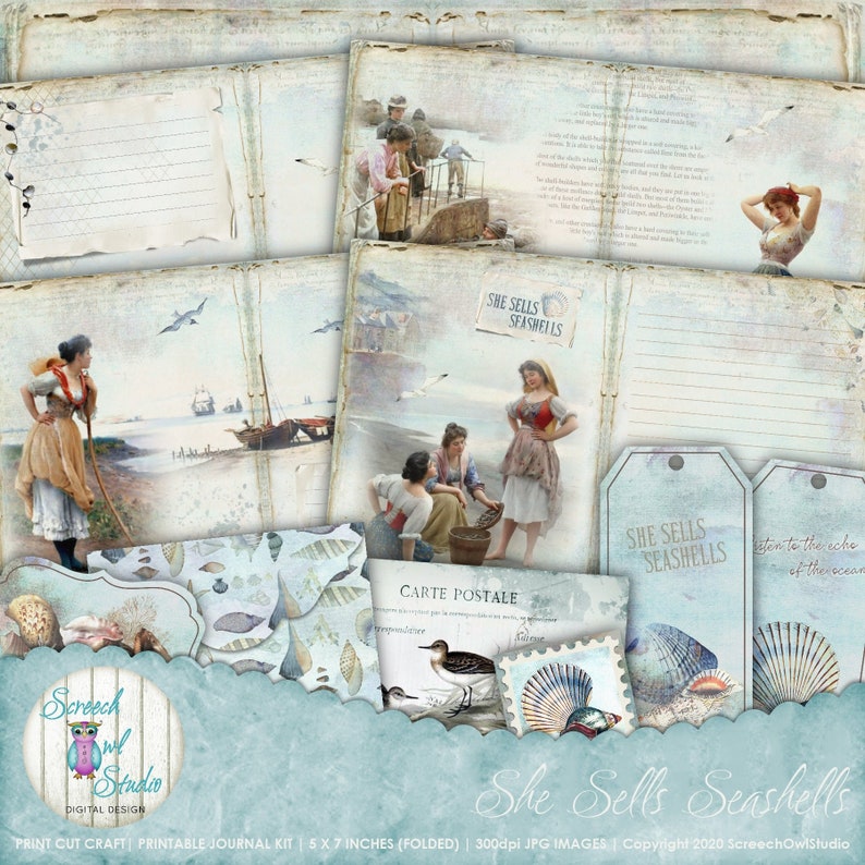 Seashore Vintage Journal Kit 5 x 7 inch Junk Journal Pages image 0