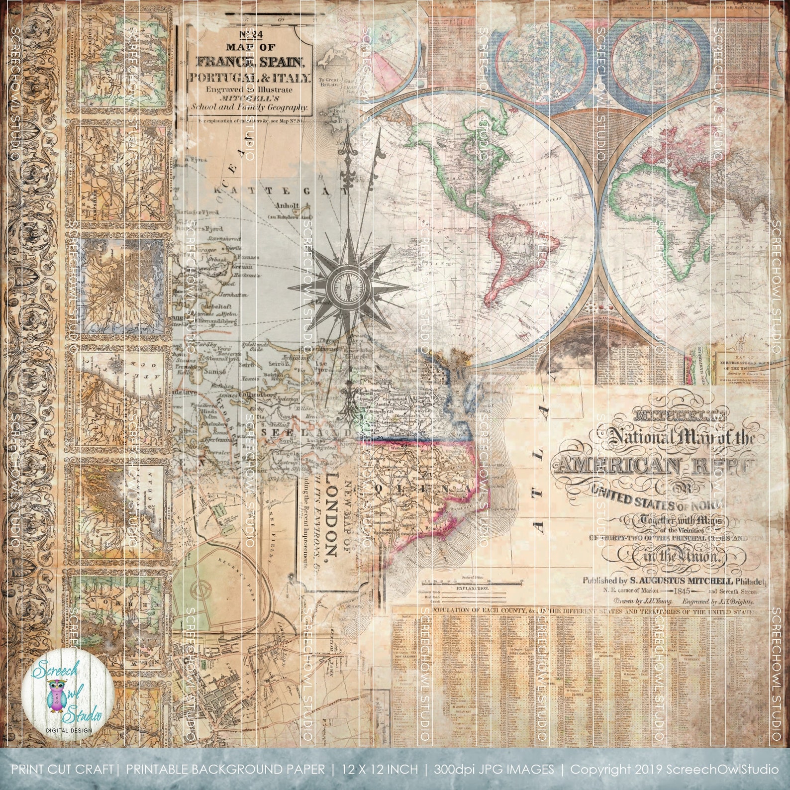 Digital Scrapbooking Paper 12 X 12 Inch Card Making Etsy