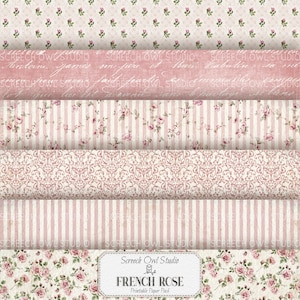 Afdrukbaar papierpakket, achtergrondpapier voor ongewenste tijdschriften, scrapbooking en kaarten maken, Paper Craft, Digitale download - Franse roos-add-on
