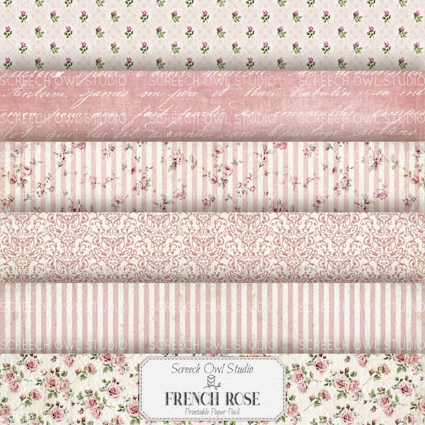 Printable Paper Pack, Junk Journal Background Papers, Scrapbooking and Cardmaking, Paper Craft, Digital Download  - French Rose Add-on