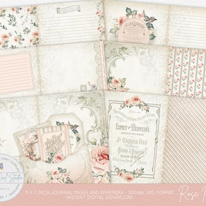 Pages imprimables de journal indésirable, parfum de rose, journalisation éphémères, scrapbooking, créations en papier, kit de journal DIY à imprimer