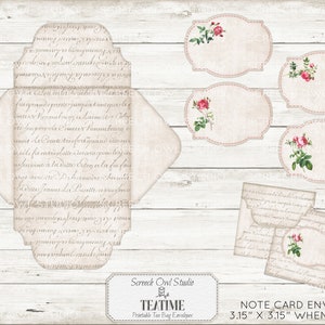 Puede incluir: Sobres imprimibles para bolsitas de t&eacute; con un dise&ntilde;o floral vintage. Los sobres miden 3,15 pulgadas por 3,15 pulgadas cuando est&aacute;n doblados. El dise&ntilde;o presenta un fondo rosa claro con una escritura a mano y detalles florales.