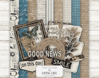 Digital Scrapbook Kit, Papercrafts, Design Elements, Decorative Paper, Instant Download - Living Life