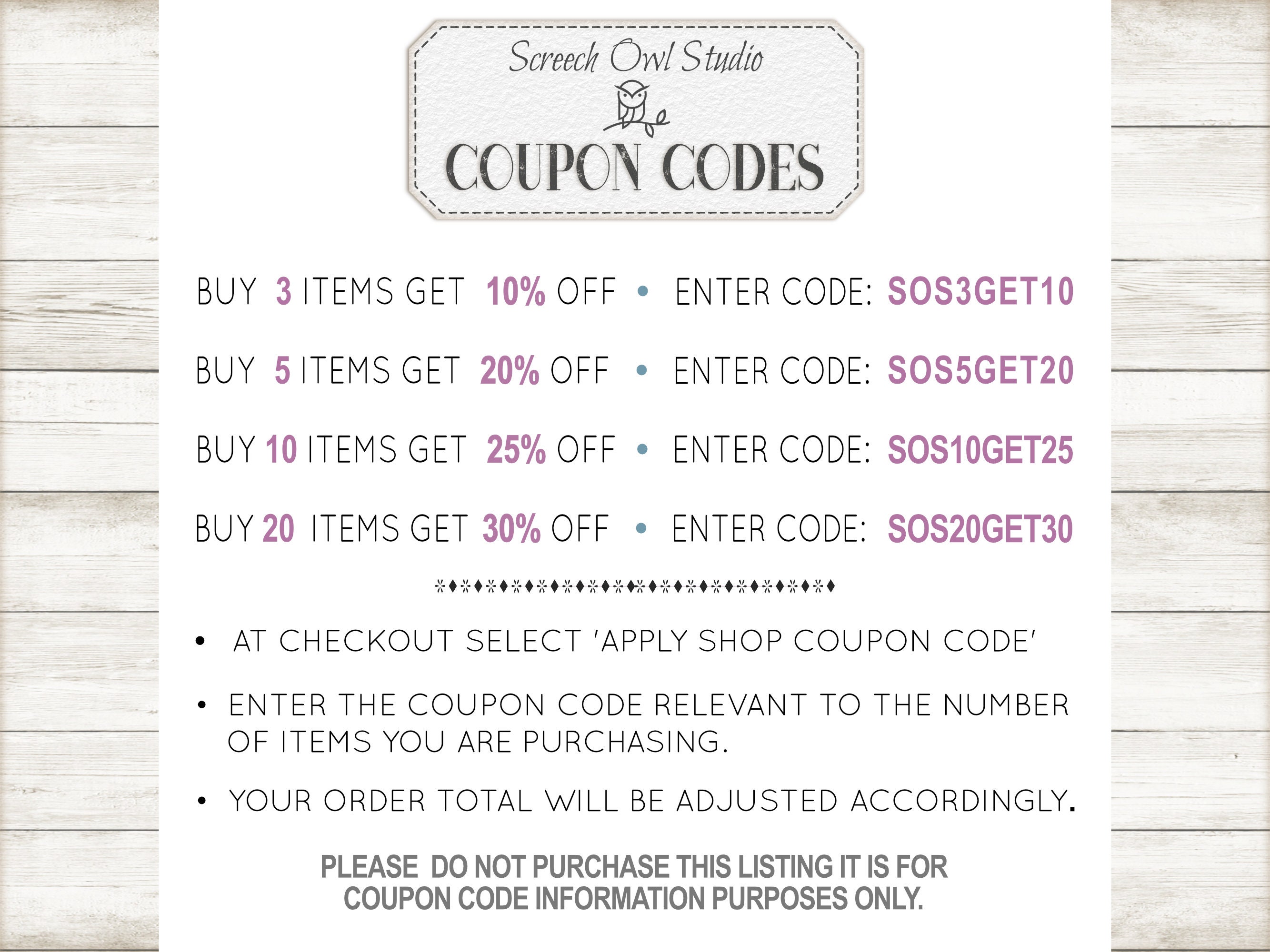 Coupon Codes for Screech Owl Studio, Promo Codes, Discount Coupons - Please  DO NOT BUY this listing, it is for information purposes only.