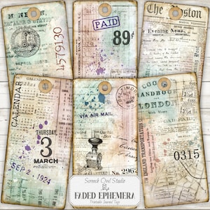 Druckbares Journaling Zubehör, Junk Journal Ephemera, Geschenkanhänger, Papier Handwerk Zubehör, Sofortiger digitaler Download - Faded Ephemera