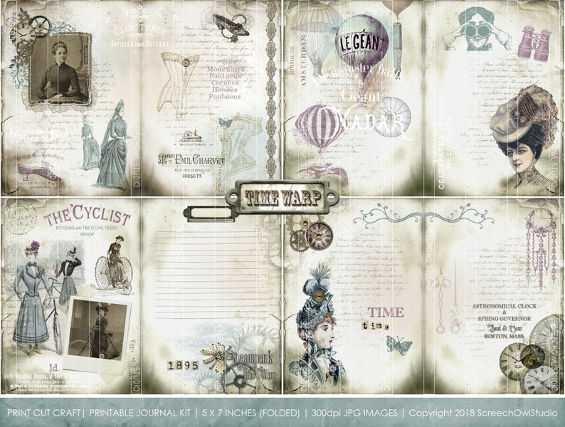 Journal Ephemera Junk Journal Instant Download Paper Craft Supplies Printable Journal Kit 5 X 7 Victorian Time Warp Steampunk
