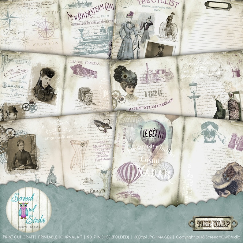 Journal Ephemera Junk Journal Instant Download Paper Craft Supplies Printable Journal Kit 5 X 7 Victorian Time Warp Steampunk