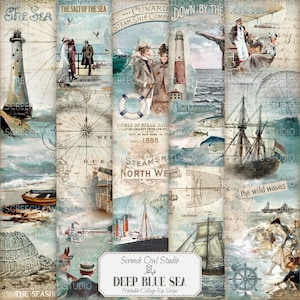 Suprimentos para diário, tiras de papel para itens náuticos, tamanho A4 e carta dos EUA, folhas de colagem, artesanato em papel, scrapbooking, criação de cartões - Deep Blue Sea