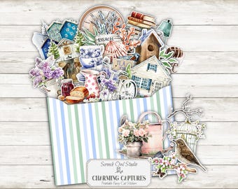Printable Fuss Cut Stickers, Paper Craft Supplies, Scrapbooking, Cardmaking, Junk Journal - Charming Captures