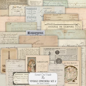 documents et lettres Français vintage, Junk Journal Printables, Journaling, Paper Craft Supplies, Scrapbooking - Français Ephemera Set 2