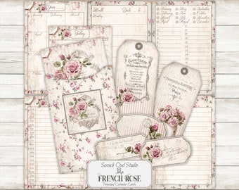 French Rose Perpetual Calendar Cards: Junk Journal Ephemera (Digital Download)