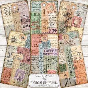 Hoja de collage, etiquetas de diario, efímera de diario basura, etiquetas de regalo, suministros de artesanía en papel, descarga digital instantánea - efímera aleatoria