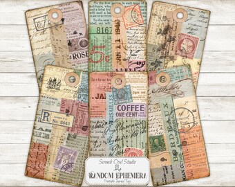 Grunge Journal Tags: Vintage Ephemera Collage (Digital Download)