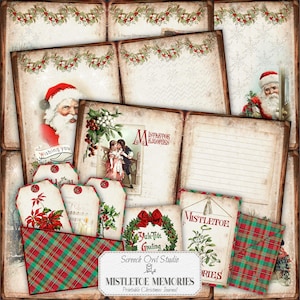 Vintage Christmas Journal, Xmas Junk Journal Pages, Printable Journal and Ephemeras, Paper Craft, Scrapbooking - Mistletoe Memories