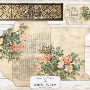 Junk Journal Printables, Paper Craft, Scrapbooking, Vintage Journal Pages and Ephemera - Medieval Maidens.  Instant Digital Download.  Screech Owl Studio printables.
