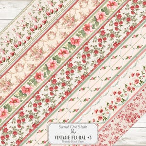 Afdrukbare washitape, efemere rommeljournaal, kaarten maken, scrapbooking, papiermodellen - vintage bloemenranden #3
