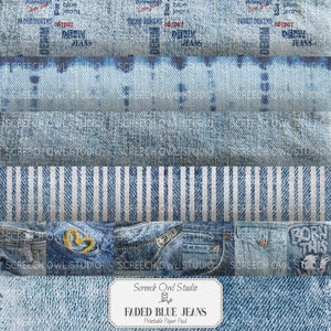 Paquet de papier imprimable, textures de denim, journal indésirable, scrapbooking, fabrication de cartes, créations papier, format A4 et lettre standard - bleu jean délavé