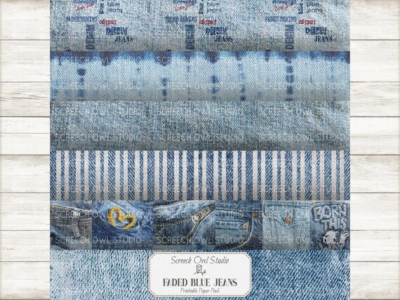 Denim Textures Paper Pack: Faded Blue Jeans, Scrapbooking (digital