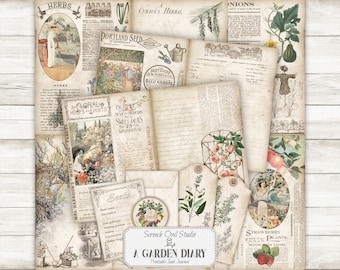 Screech Owl Studio, Printable Garden Planner, Vintage Junk Journal, Journal Ephemera, Seed Packets, Paper Craft Scrapbooking, A Garden Diary