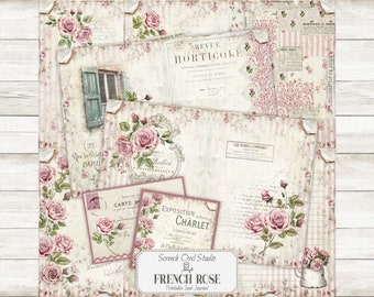 French Rose Junk Journal Pages: Printable Ephemera (Digital Download)