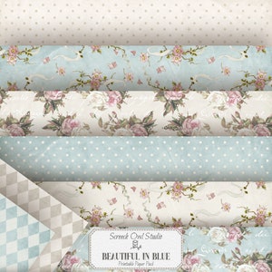 Confezione di carta stampabile, carta per diario, carta per scrapbooking, forniture per artigianato in carta digitale, forniture per diario - Beautiful in Blue