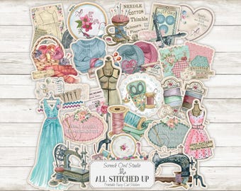 Needlework Fussy Cut Stickers: Sewing Ephemera (Digital Download)