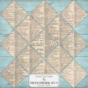 Vintage French-English Dictionary Pages: Printable Ephemera (Digital Download)