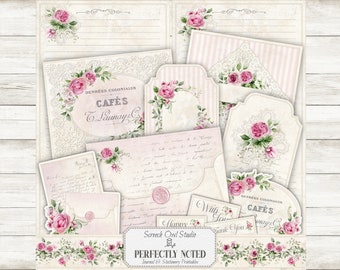 Pink Floral Stationery Set: Printable Cards, Envelopes (Digital Download) - Perfectly Noted in Pink