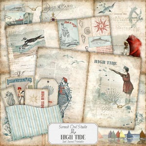 Vintage Seaside Junk Journal, strand, nautisch, oceaan, afdrukbare dagboekpagina's, tijdschriftpagina's, kortstondige dagboeken, papier maken, scrapbooking - vloed