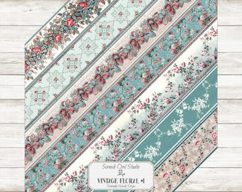 Vintage Floral Washi Tape Strips: Junk Journal Ephemera (Digital Download)