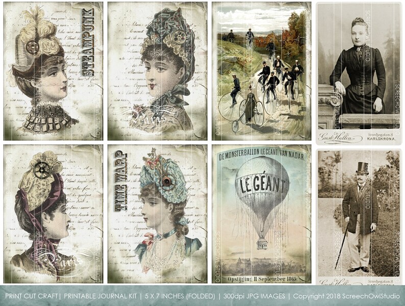 Journal Ephemera Junk Journal Instant Download Paper Craft Supplies Printable Journal Kit 5 X 7 Victorian Time Warp Steampunk