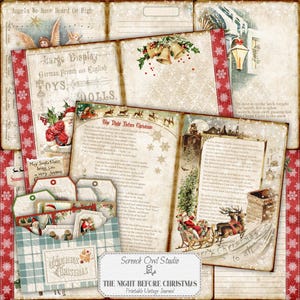 Afdrukbaar kerstdagboek in vintagestijl, kortstondig dagboek, rommeldagboek, papierkunst, scrapbooking - The Night before Christmas