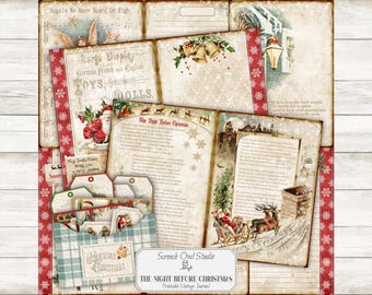 Diario navideño vintage: Recuerdos de la noche antes de Navidad (Descarga digital)