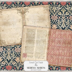 Junk Journal Printables, Paper Craft, Scrapbooking, Vintage Journal Pages and Ephemera - Medieval Maidens.  Instant Digital Download.  Screech Owl Studio printables.