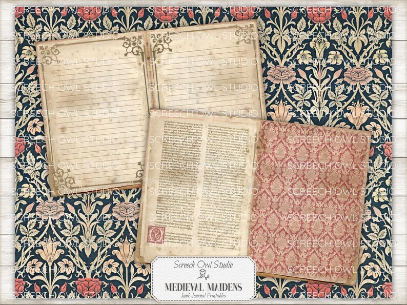 Junk Journal Printables, Paper Craft, Scrapbooking, Vintage Journal Pages and Ephemera - Medieval Maidens.  Instant Digital Download.  Screech Owl Studio printables.